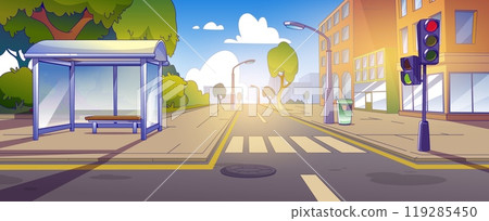 City street with road crossing and park 119285450