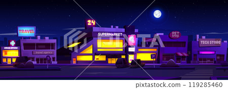 Parking lot of shopping center at night 119285460
