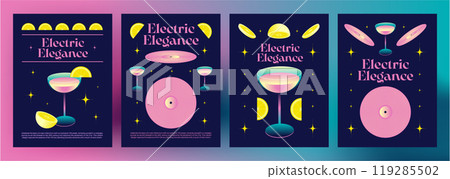 Y2k retro style poster template with cocktail Y2k retro style poster template with cocktail 119285502