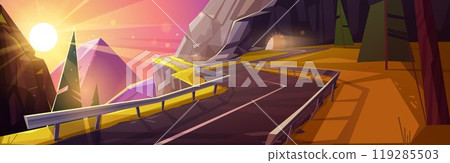 Empty road over cliff in mountains on sunset Empty road over cliff in mountains on sunset 119285503