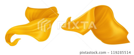 Yellow silk ribbons set isolated on white 119285514
