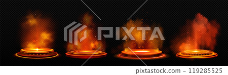 Futuristic podium with orange light portal effect 119285525
