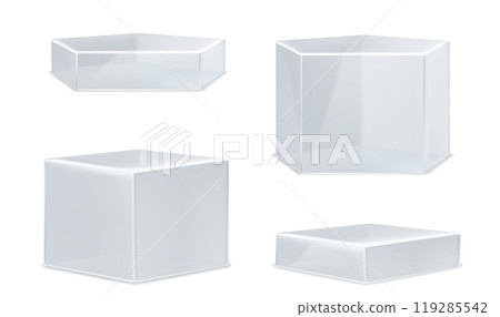 Glass transparent pentagon product podiums Glass transparent pentagon product podiums 119285542