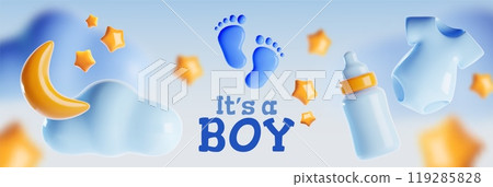 Blue boy baby shower 3d banner 119285828