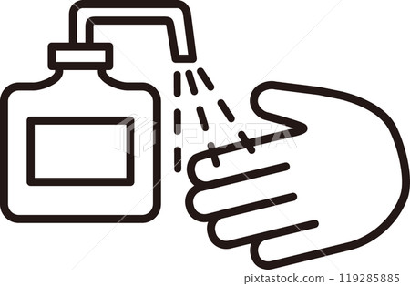 Simple illustration of alcohol disinfecting hands (line drawing) 119285885