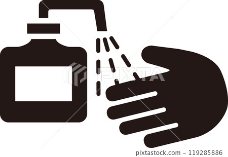 用酒精消毒手部的簡單圖解（剪影） 119285886