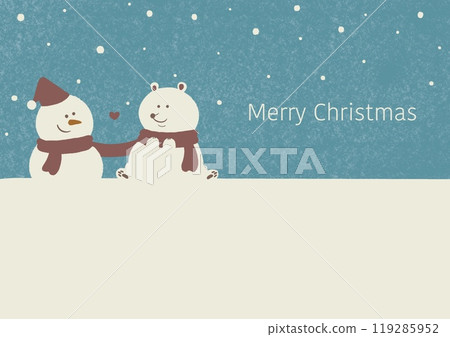 雪人和熊聖誕留言卡藍色 119285952