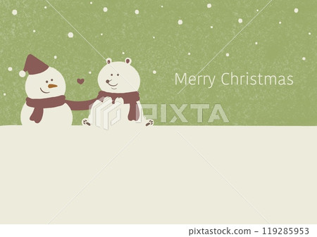 Snowman and Bear Christmas Message Card Green Snowman and Bear Christmas Message Card Green 119285953