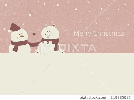 Snowman and Bear Christmas Message Card Pink 119285955