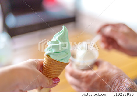 Soft serve ice cream during break time 119285956