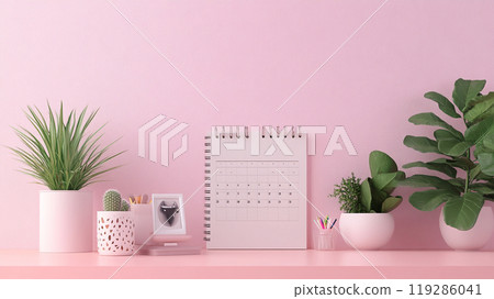 3d calendar on pastel background. 119286041