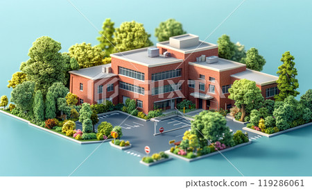 3d render of school isometric style. 3d render of school isometric style. 119286061