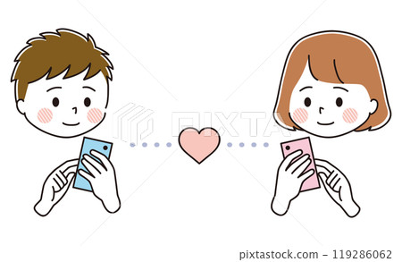Illustration set of men and women using matching apps 119286062