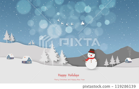 Merry Christmas and Happy new year background with winter night village Merry Christmas and Happy new year background with winter night village 119286139