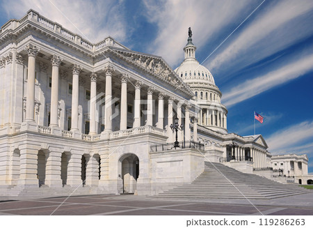 US Capitol in Washington DC with blue sky background, USA 119286263