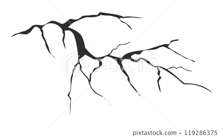 Cracked glass, wall, egg, fissures in ground top view. Concrete, crevices from disaster, surface from earthquake, Ruined breaked land surface doodle, hand drawn 119286375