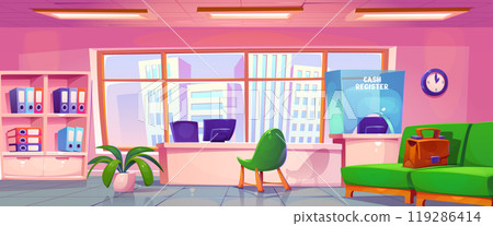 Bank office interior with large window 119286414