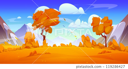 Autumn mountain valley landscape illustration Autumn mountain valley landscape illustration 119286427