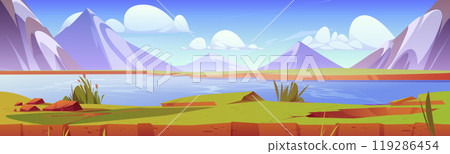 Mountain landscape with blue river Mountain landscape with blue river 119286454