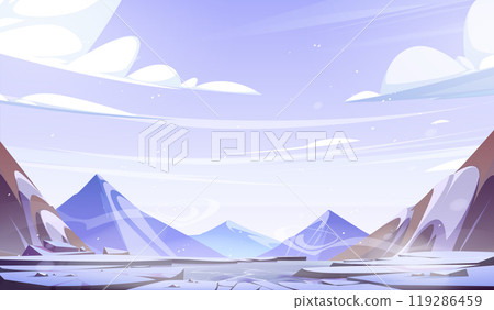 Winter mountain landscape with lake crack vector 119286459