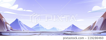 Winter mountain landscape with lake crack vector Winter mountain landscape with lake crack vector 119286460