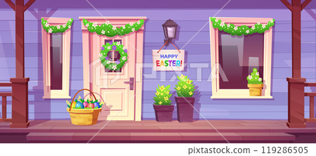 Easter house porch with front door illustration Easter house porch with front door illustration 119286505