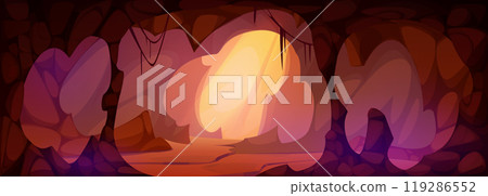 Prehistoric cave with stone walls. 119286552