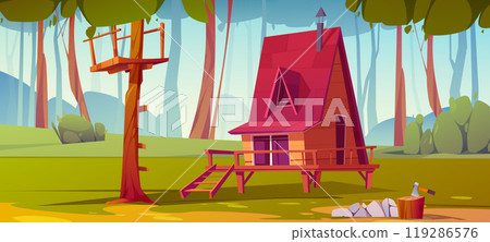 Wooden hut in summer forest 119286576