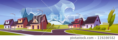 Tsunami disaster concept with giant water wave 119286582