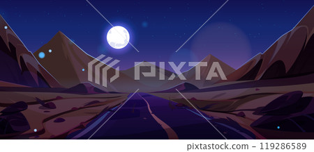 Full moon night road in Egypt african sand desert Full moon night road in Egypt african sand desert 119286589