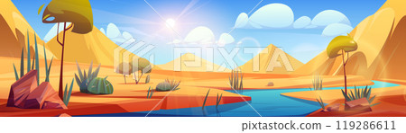 Desert river landscape vector cartoon background 119286611