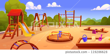 Cartoon public playground in city park Cartoon public playground in city park 119286628