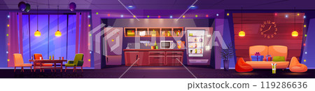 Party in evening office break room with kitchen 119286636