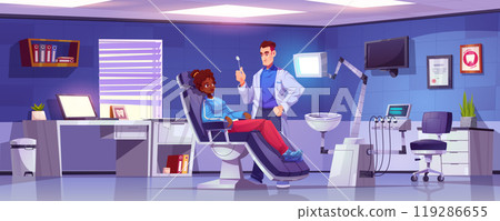 Dentistry office with dentist doctor and patient 119286655