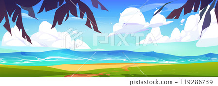 Sea beach landscape with palm trees 119286739