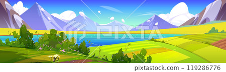 Spring mountain nature and green field landscape 119286776