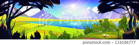 Spring mountain nature and green field landscape 119286777