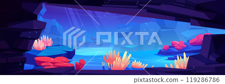 Sea bottom view from inside underwater cave 119286786