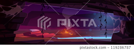 Tourist camp in mountain cave with lake 119286787