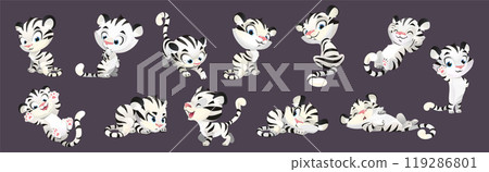 Cute white tiger baby cartoon vector character set Cute white tiger baby cartoon vector character set 119286801