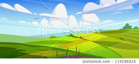 Green summer field on sunny day Green summer field on sunny day 119286828