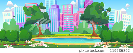 Summer city park with lake Summer city park with lake 119286862