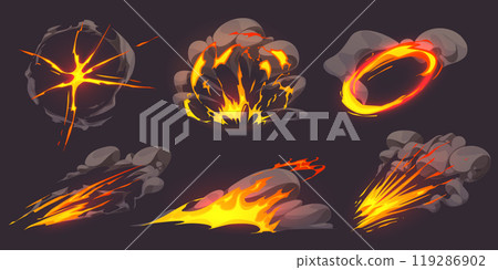 Comic explosive fire cloud game effect vector 119286902