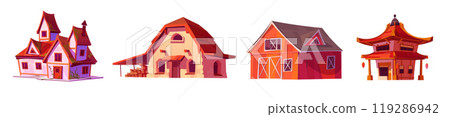 Set of old European and Asian buildings on white Set of old European and Asian buildings on white 119286942