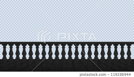 3d black balcony balustrade border with pillar 119286944