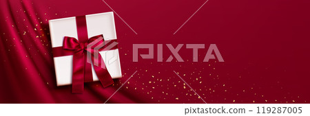 Viva magenta vector fabric background and gift box 119287005