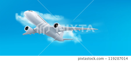 3d plane flight in sky air, realistic travel jet 119287014