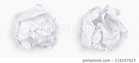 Crumple paper ball, white 3d crinkle trash vector 119287023