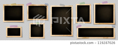 Realistic old photos attached with sticky tape 119287026