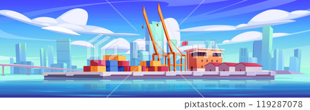 Vector sea port, container logistic in harbor 119287078
